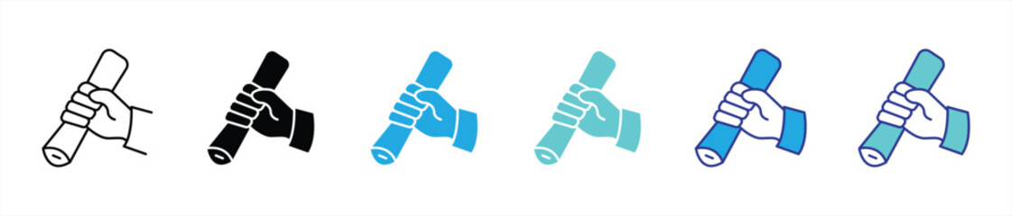 grasping success icon set. contain bold graduation icon featuring a hand holding a diploma scroll to symbolize empowerment, completion, academic victory thin line icon. vector illustration