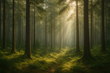 Fototapeta premium Path meandering through tranquil forest.