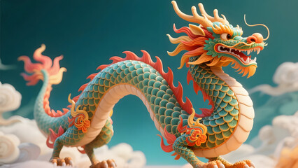 Fototapeta premium Traditional Chinese Dragon in Spring Festival Visual Poster