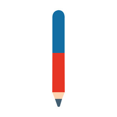 Vertical blue and red pencil for classroom, writing, and creative illustration in flat modern style.