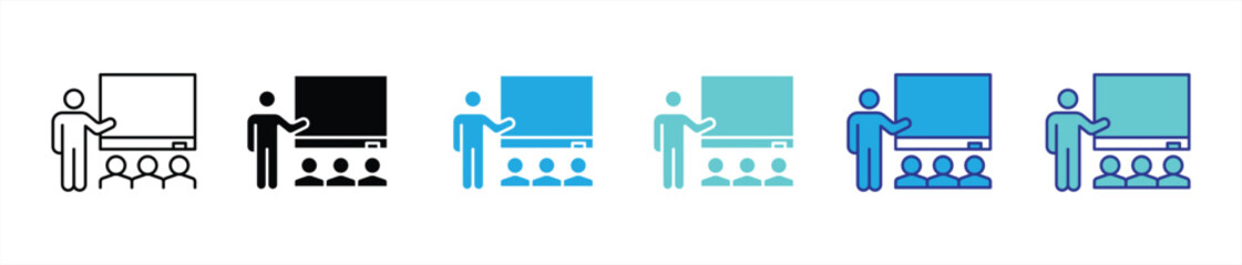 the classroom icon set. contain teaching, collaborative learning, heartbeat of in person education thin line and color style icon symbol sign for your app web. vector illustration