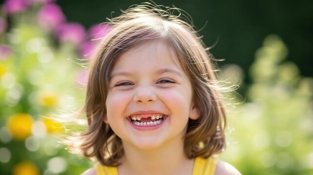Giggling Child with Missing Front Teeth in Soft Natural Light