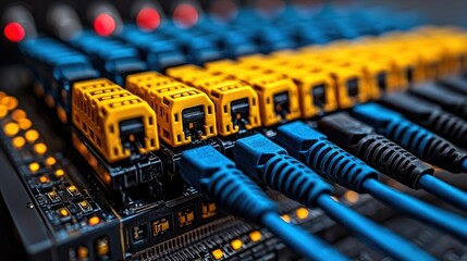 High-Tech Network Infrastructure: Close-up of Network Cables and Connectors