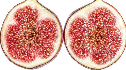 Two Halved Figs: A Detailed Macro Photography of Ripe Figs