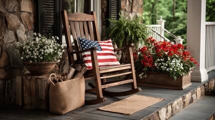Fototapeta premium Rustic rocking chair on porch