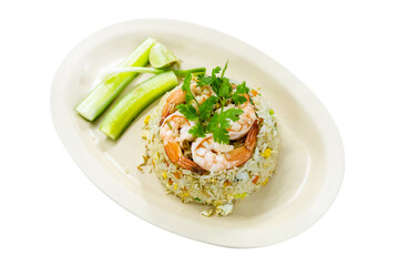 Top view of Thai Shrimp Fried Rice, focus selective