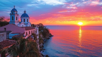 Sunset over Coastal Church in Colombia