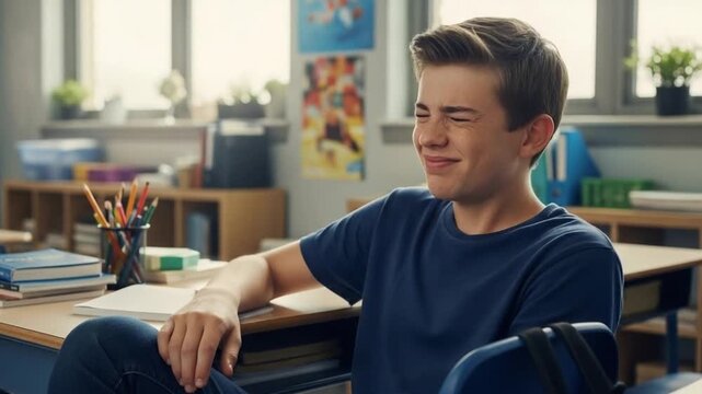 Teenager Rolling Eyes in Playful Annoyance During Class