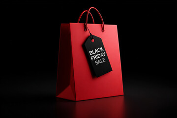 Black Friday Sale - Price tag and red shopping bag on black background