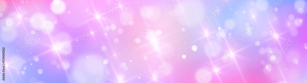 Poster dreamy unicorn background with sparkle effect - soft purple gradient bokeh lights, magical glowing p