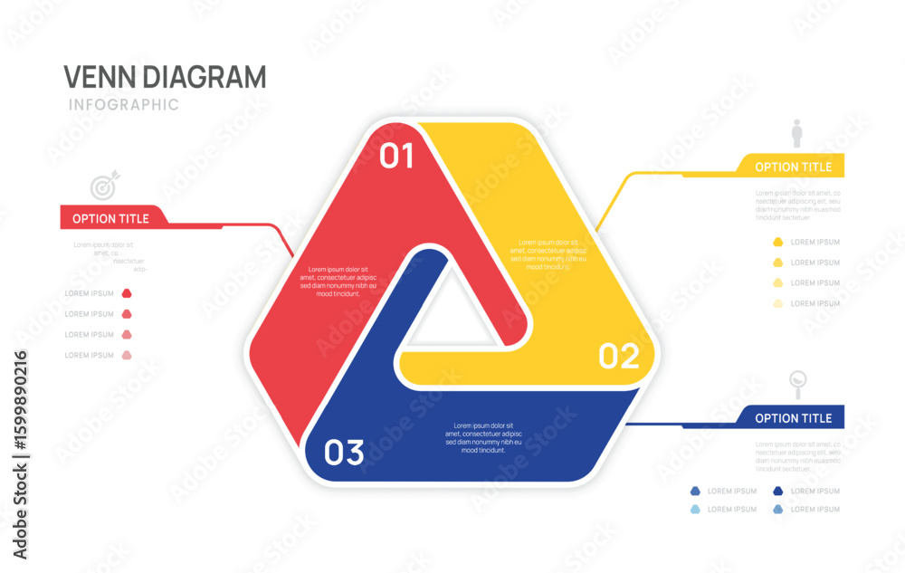 Wall mural infographic business venn diagram circle chart template 3 steps options, presentation with venn diag