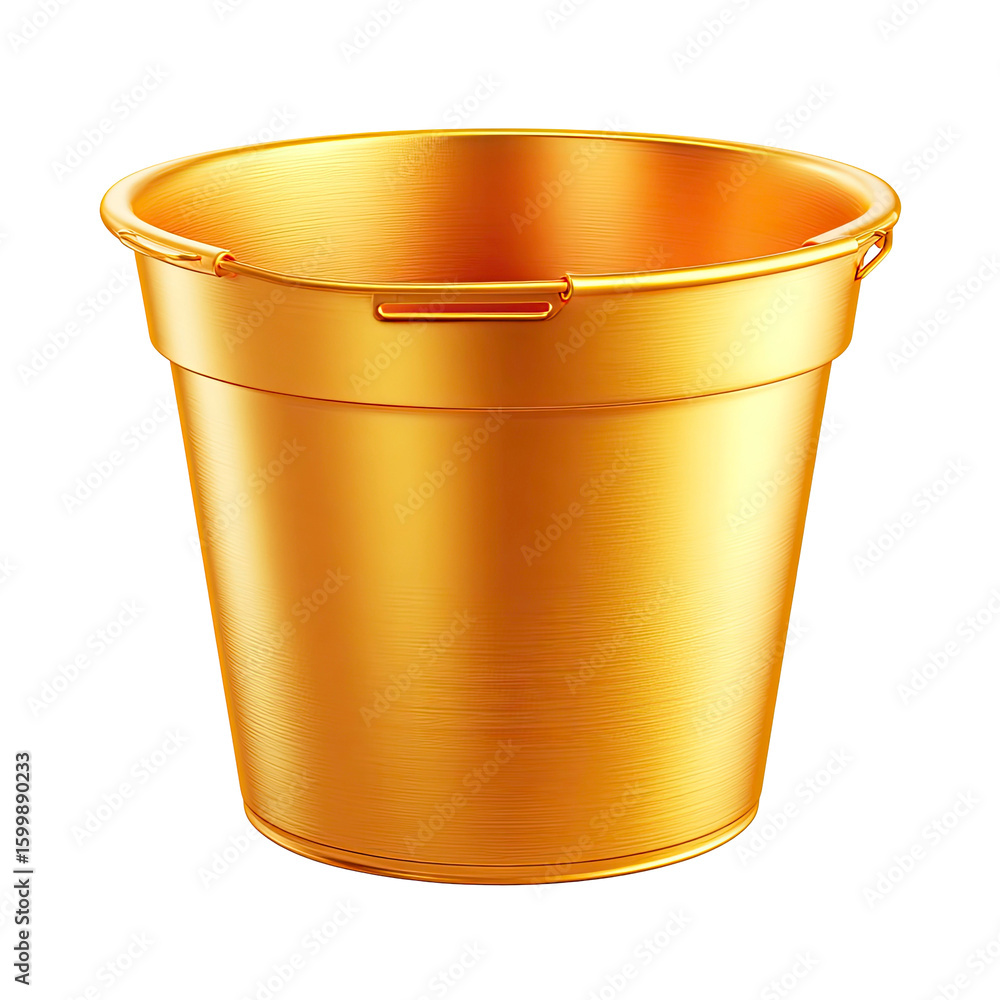 Poster shiny golden bucket empty and metallic on transparent background