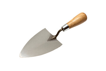 a trowe with a wooden handle on a white background