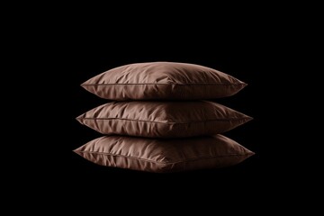 Three stacked maroon pillows on black background