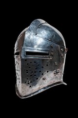 Medieval steel helmet, side view