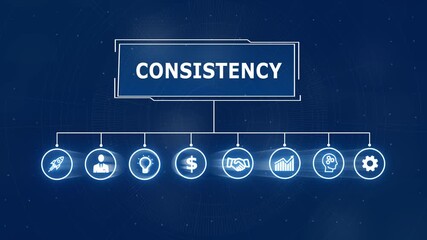Animated digital graphic depicting consistency in teamwork and business strategy, Business, Internet and network concept data transfer to multi devices futuristic technology abstract background - Powered by Adobe
