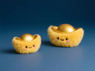 Furry golden ingots in a festive and cute atmosphere