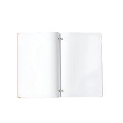 Open notebook blank white pages isolated on a transparent background