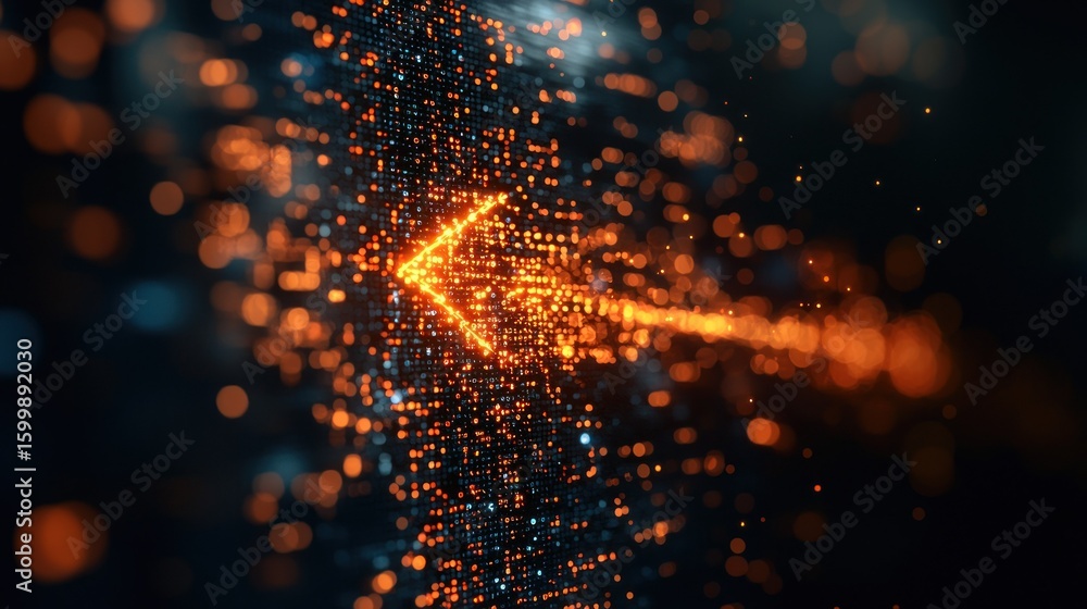 Fototapete abstract digital arrow: glowing navigation through data streams