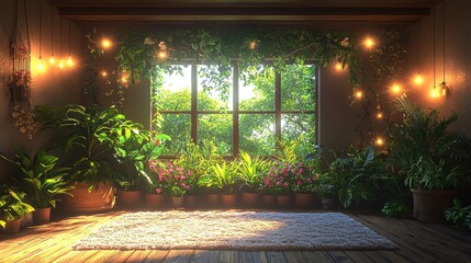 Serene Indoor Garden Room with a Sunlit Window