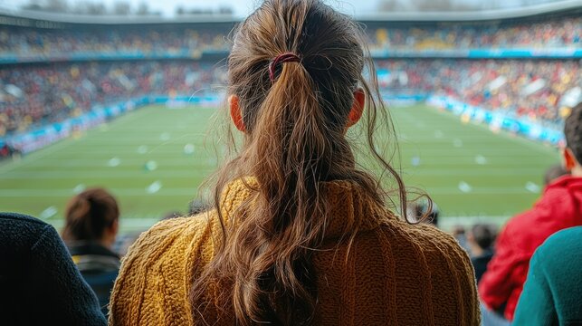 A Woman at a Stadium Watching a Game