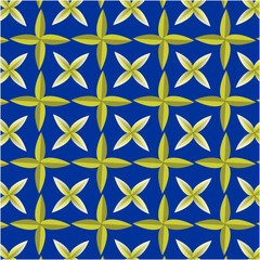 Interlocking floral stars bloom in golden hues against a deep sapphire backdrop, creating a mesmerizing, rhythmic geometric dance of symmetry.