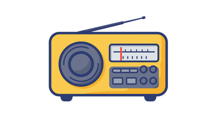 Fototapeta premium Flat icon image of old yellow radio, bold blue outline, isolated on white