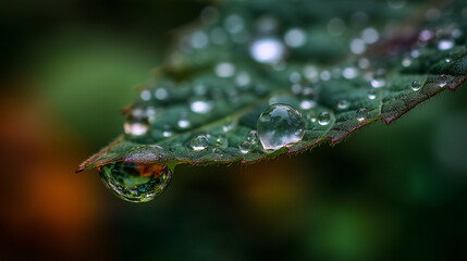 A macro of a dewdrop on a leaf with bokeh background with a different composition