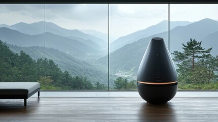 Serene Mountain View with Modern Aroma Diffuser