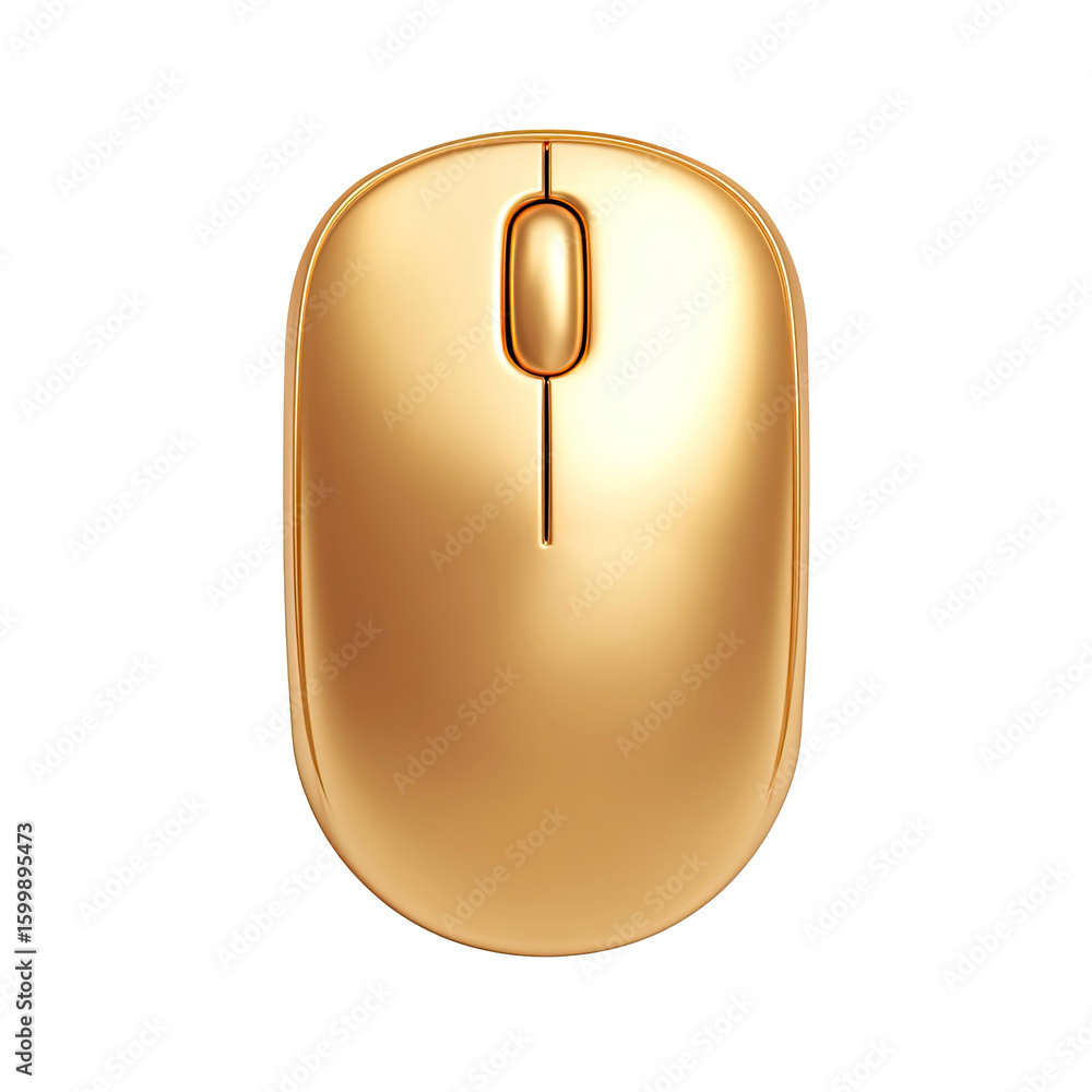 Poster golden computer mouse top view on transparent background for designers