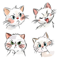 Set of hand-drawn cat faces in various emotions.	