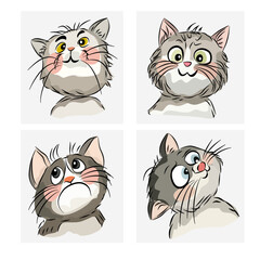 Set of hand-drawn cat faces in various emotions.	