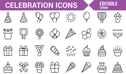 Party and celebration-related icons for digital designs and invitations