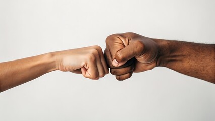 Two fists bump together in a gesture of unity isolated on white background