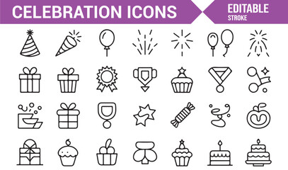 Fototapeta premium Fun and festive icons for birthday, award, and celebration themes