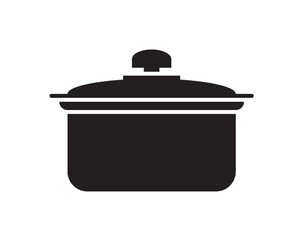 A black silhouette of a cooking pot with a lid on a white background.