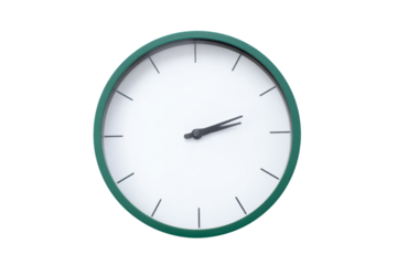 a clock with a green frame and black hands