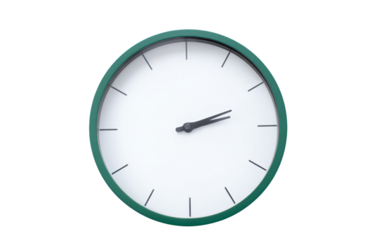 a clock with a green frame and black hands