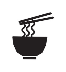Silhouette of a bowl of noodles with chopsticks.