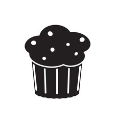 A simple black and white illustration of a delicious muffin.