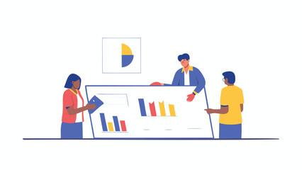 Obraz premium People are collaborating on a business presentation with charts and graphs on a whiteboard display