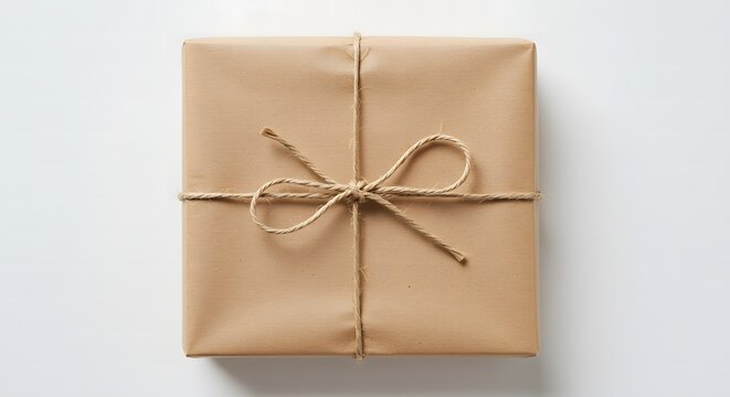Simple brown paper wrapped gift tied with twine