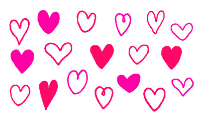Set of hand drawn heart shape. Retro Y2K pixel art 8bit style. Vector illustration.
