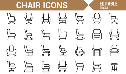 Collection of chair-related icons for home and office seating solutions
