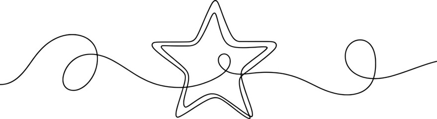 Abstract continuous line drawing of a star shape with flowing curves black celebration