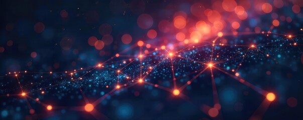 Diverse network nodes glowing, interconnected lines forming a futuristic constellation, symbolizing innovative connections and technological advancement , networked, abstract