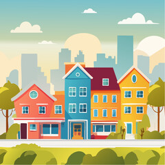 Naklejka premium Colorful Geometric Houses Cityscape Illustration