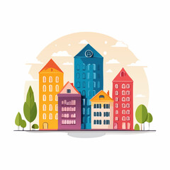 Fototapeta premium Colorful Geometric Houses Cityscape Illustration