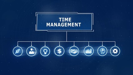 Time management concept with gear icons and teamwork illustrated in modern style ,Business, Internet and network concept data transfer to multi devices futuristic technology abstract background - Powered by Adobe