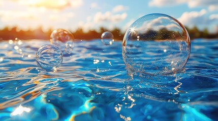 Bubbles Floating on Crystal Clear Water on a Sunny Day